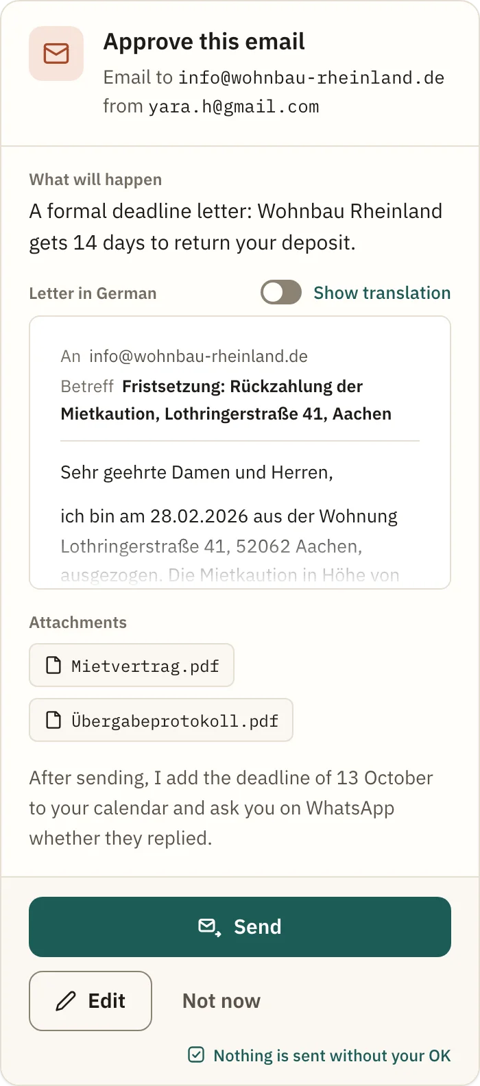 The approval card on a phone.